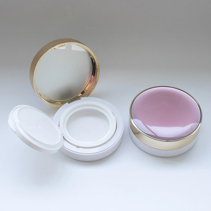 74.8mm Elegant Dome Top Empty Cushion Foundation Case with Gold Rim and Pure White Interior DJ-1104