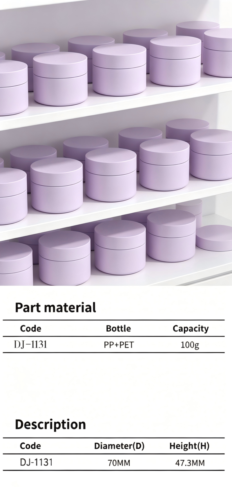 详情1 Light Purple Plastic Cream Jars with Lids, Refillable PP Cosmetic Containers,DJ-1131