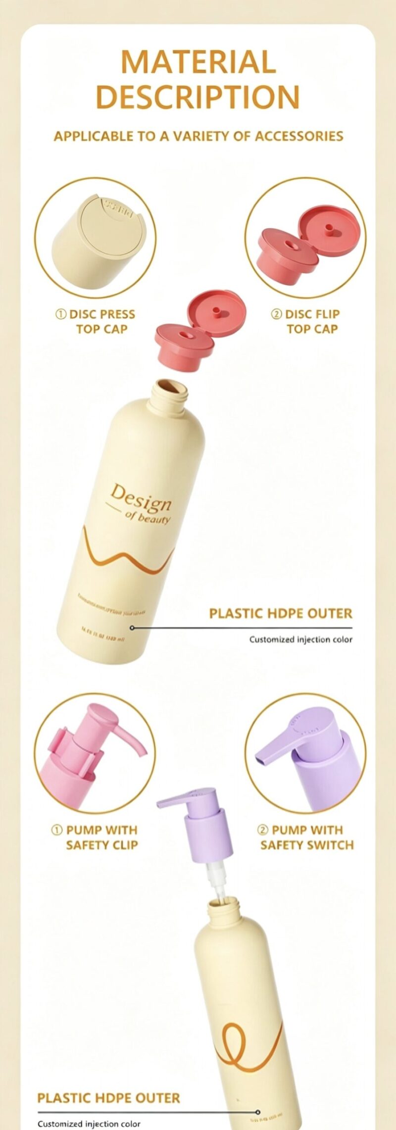 HDPE Plastic Bottles for Shampoo Hair Oil Conditioner Shower Gel DJ-8812